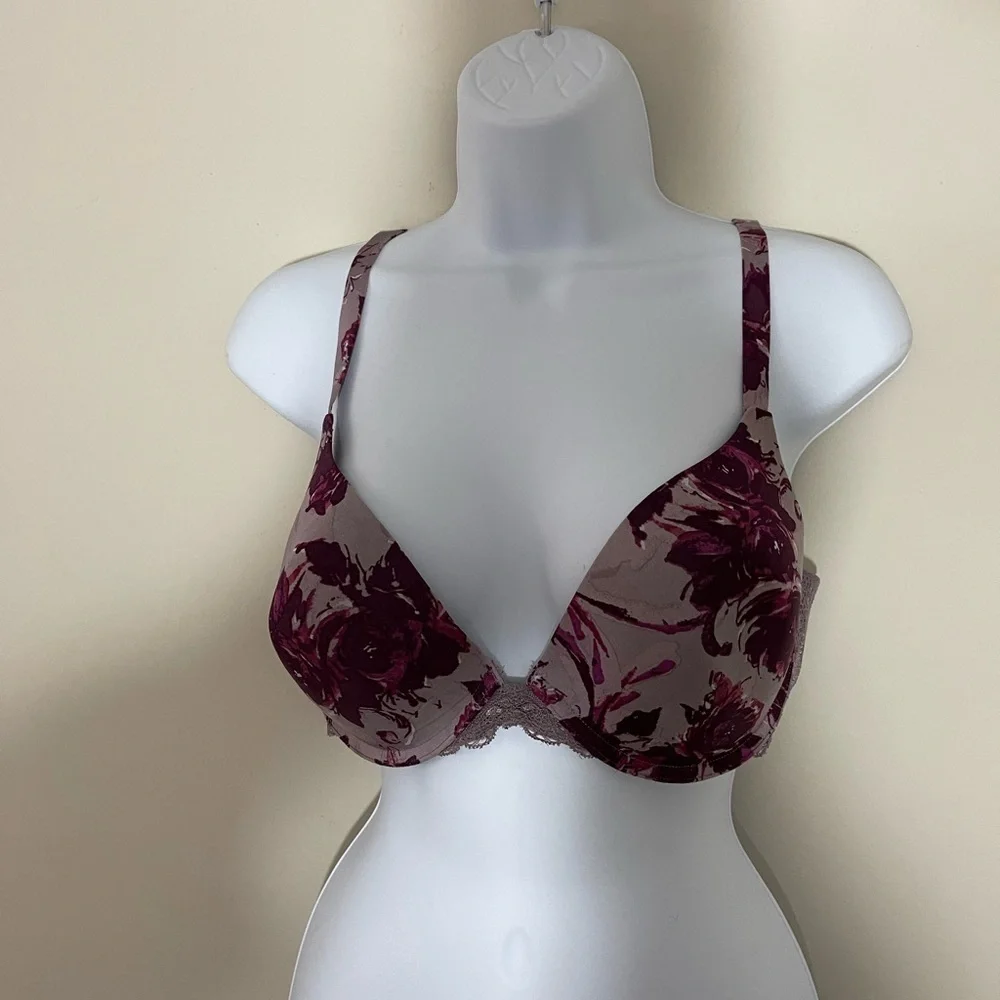 Gillian O Malley sz 38D floral bra in burgundy and gray